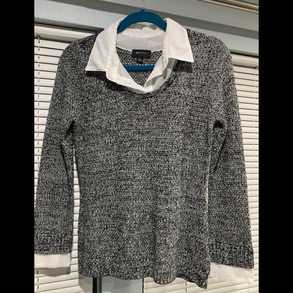 Adorable, lightweight and airy sweater with sheer collar and cuffs.